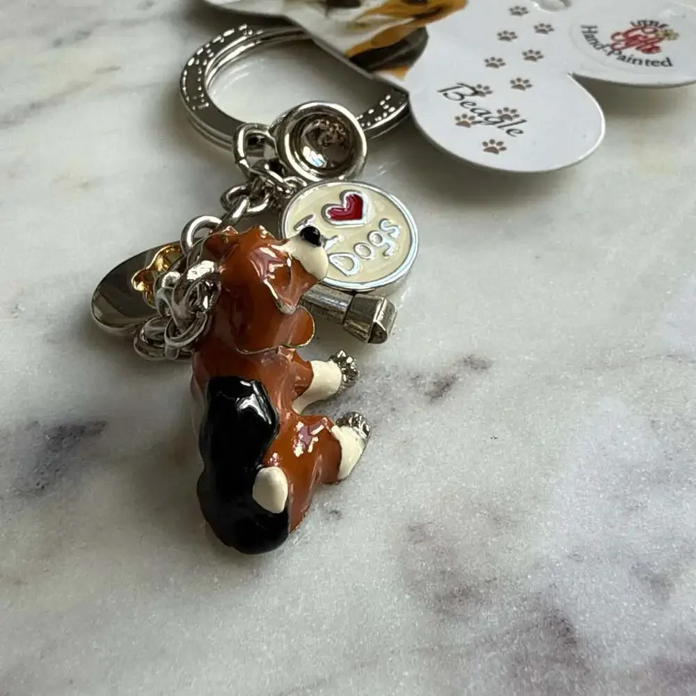 Little Gifts Hand-Painted Beagle Dog Charm Keychain – New with Tag